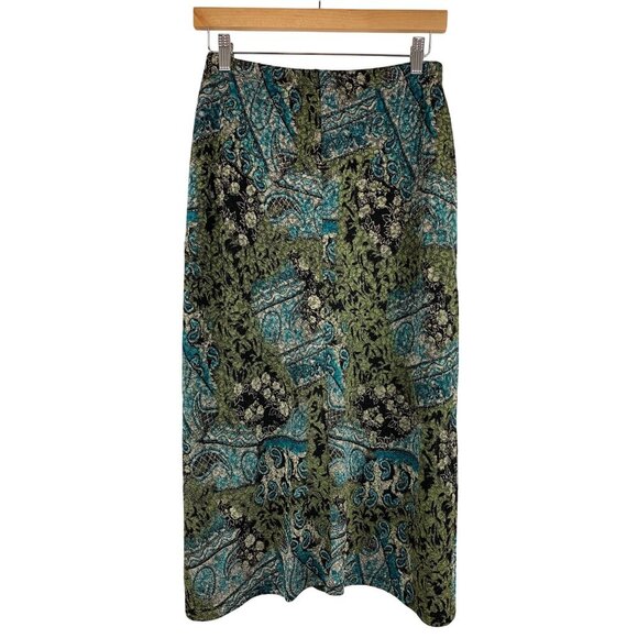 Notations Petite Stretch Midi Skirt PM Multicolor Floral Paisley Pattern Rayon P - Picture 2 of 5